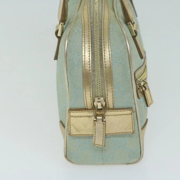 GUCCI GG Canvas Hand Bag Light Blue Gold Tone Auth ac2720 - Picture 4 of 15